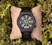 Load image into Gallery viewer, The Helm Of Awe - Black Viking Norsewood Watch
